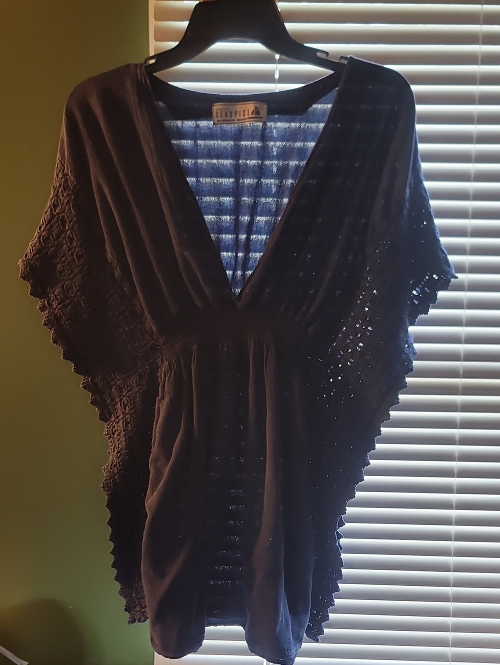 Seaspice Blue Crochet-Trim V-Neck Mini Dress